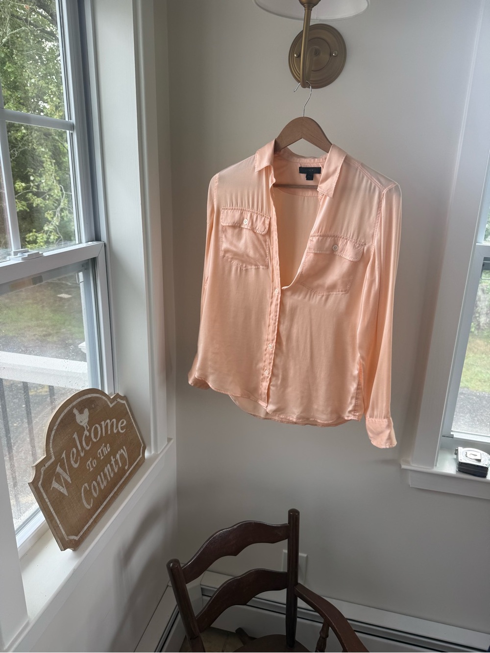 J Crew 100% Silk Light Peach Button Up Women's Blouse Size 0